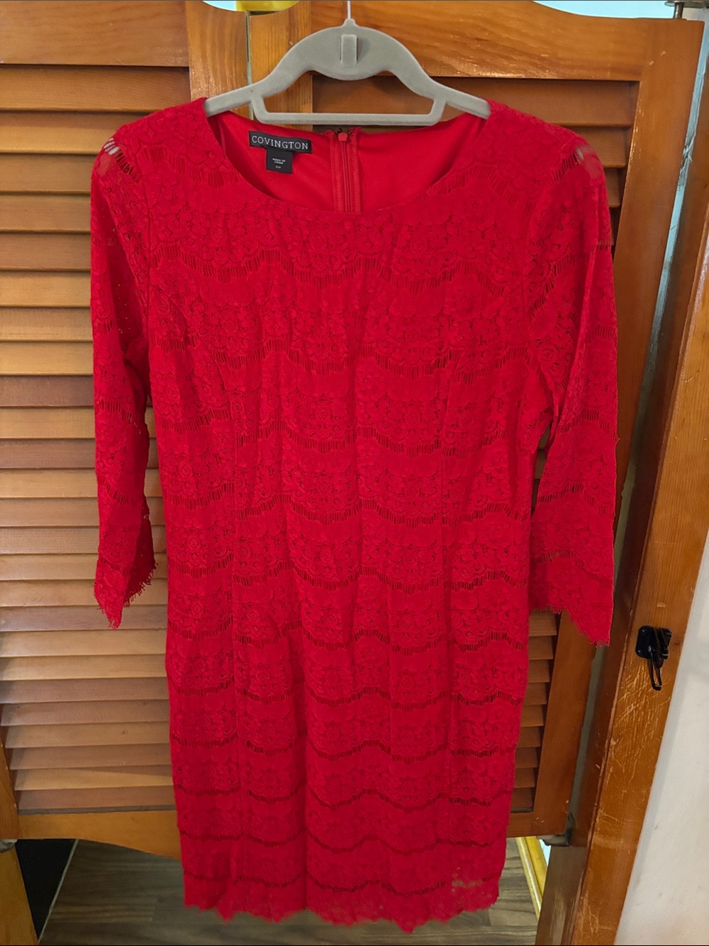 Covington Red Lace Long Sleeve Sheath Dress